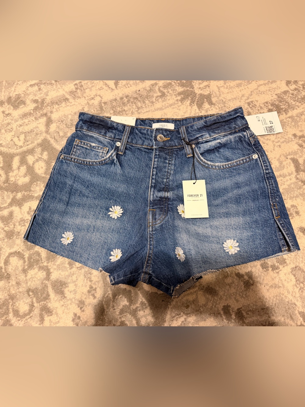 Forever 21 Blue Denim Daisy Embroidered Shorts